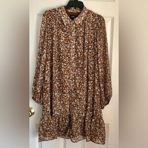 MSK DRESS WOMEN'S SIZE MEDIUM COLLARED BUTTON-DOWN CHIFFON RUFFLE HEM CHIFFON